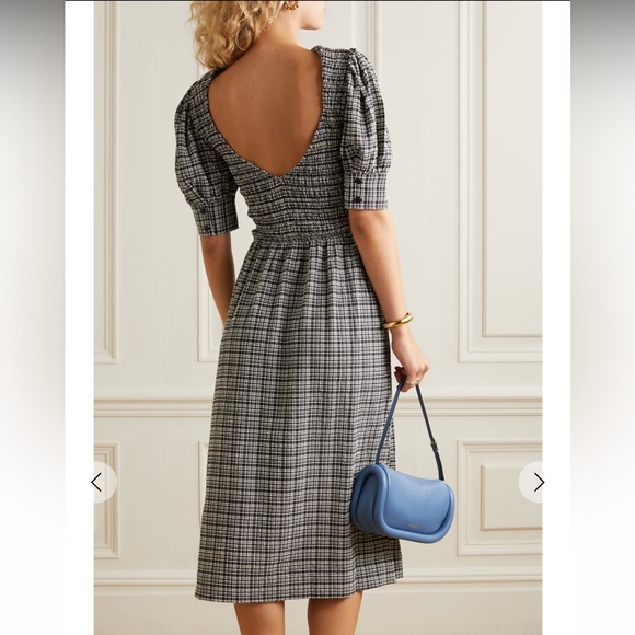 GANNI Stretch Seersucker Smocked Maxi Dress - Picture 3 of 11
